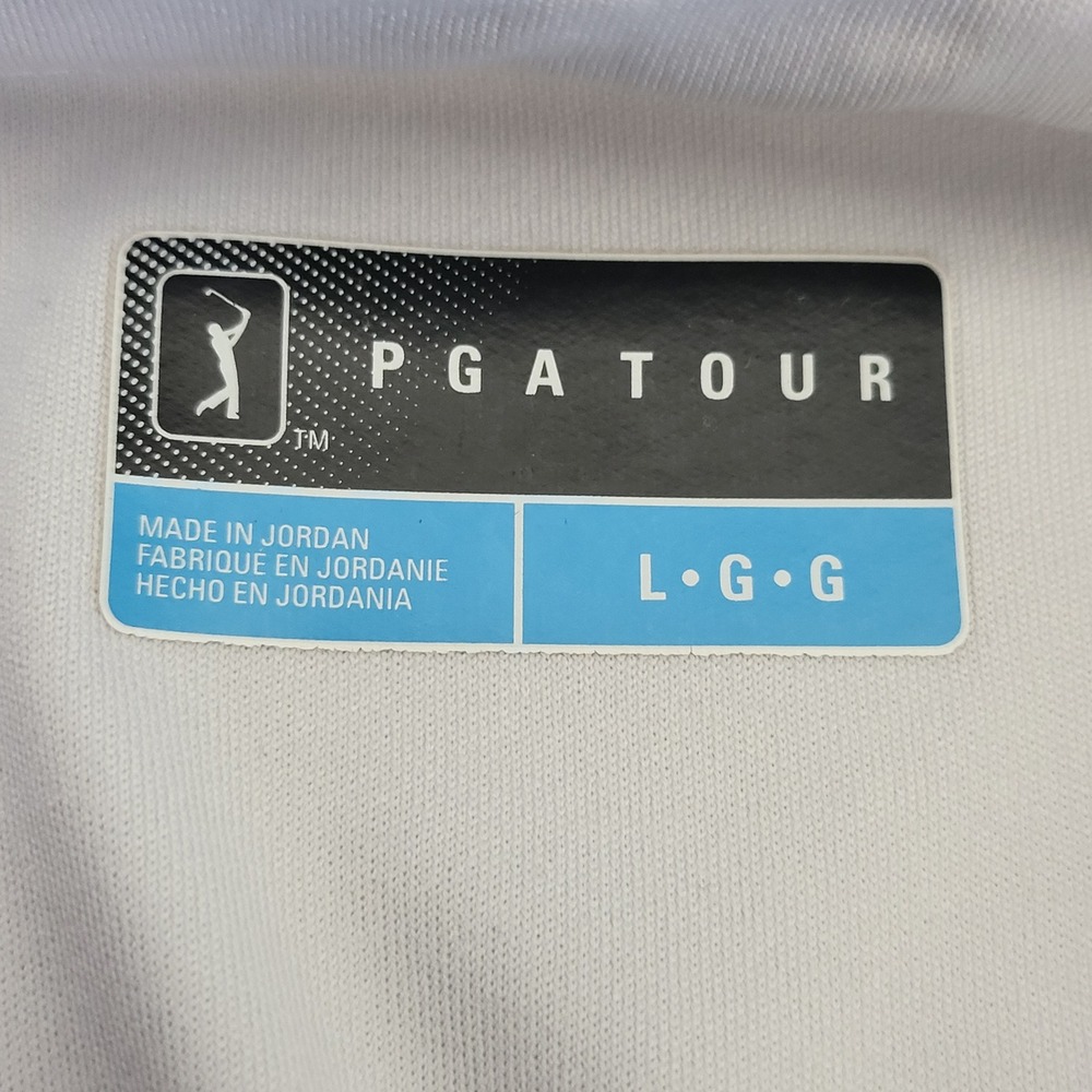 PGA Tour Mens Golf Polo Shirt White Gray Geometric Print Size Large Performance - Picture 10 of 11